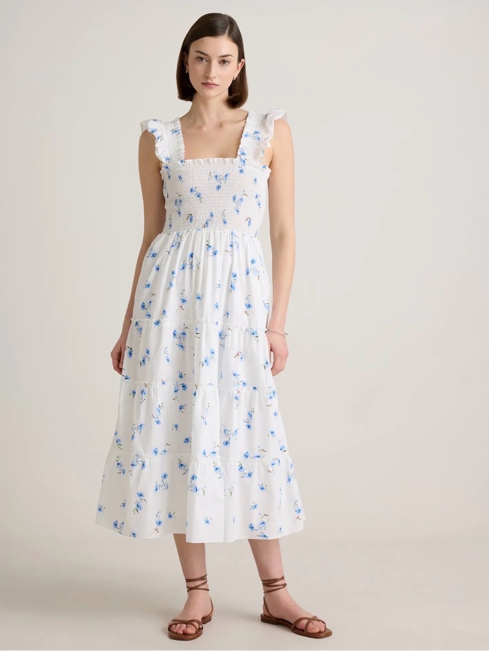 Quince Smocked Cotton Poplin Midi Dress